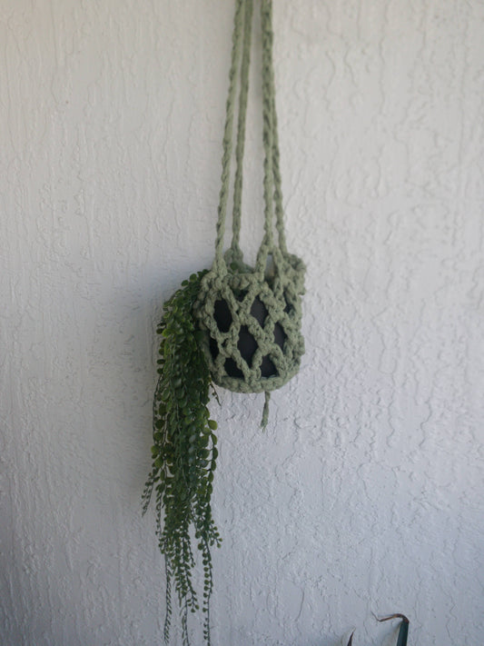 Handmade crochet macrame plant hanger for indoor plants, crafted by The Crochet Corral in Florida